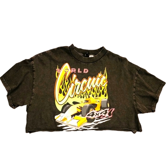 🔖Final Sale! Divided H&M Vintage Retro Cropped Acid Wash Cropped Graphic Tee - Picture 1 of 12